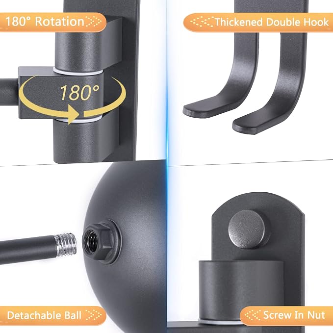 Motorcycle Helmet Holder Wall Mount 180 Degree Rotation Metal Bike Helmet Rack - Image 3
