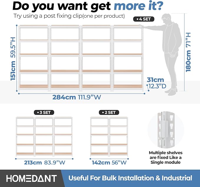 HOMEDANT 5 Tier Laminated White Boltless Metal Shelving Unit Adjustable Garage - Image 8