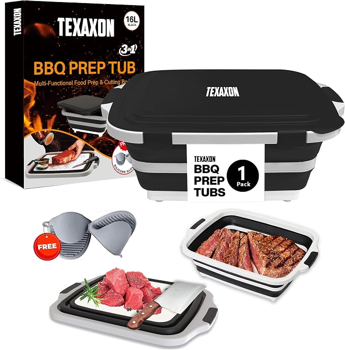 8L/16L BBQ Prep Tub with Cutting Board, Lid & Complimentary Mitts/Gloves – by Unknown