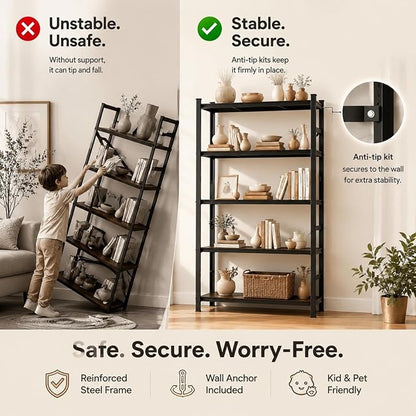 Metal Bookshelf Adjustable Industrial Bookcase Heavy Duty Shelving Unit | - Image 6