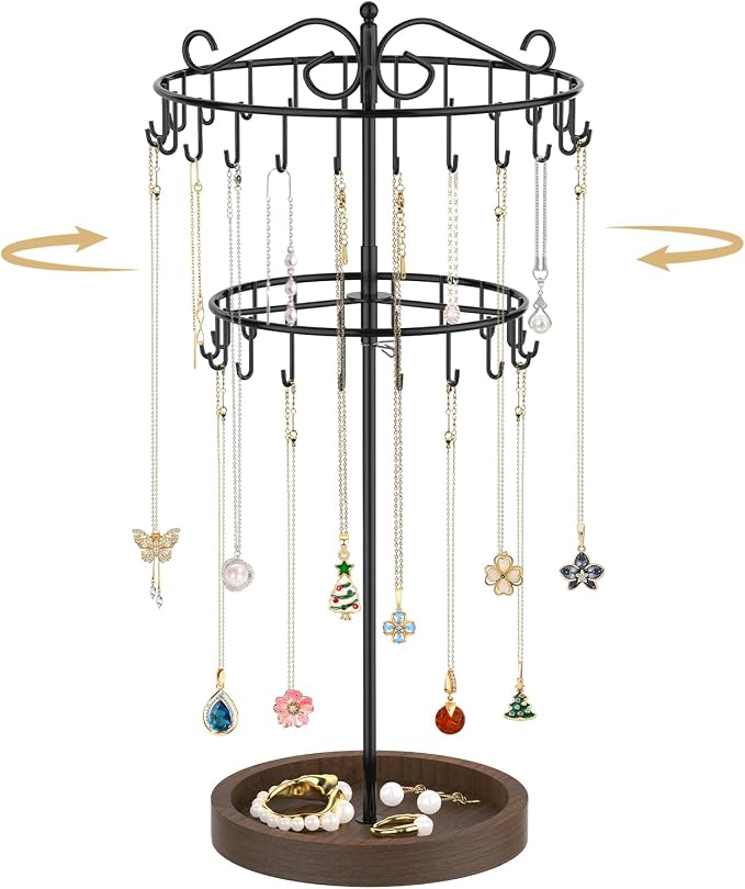 MODOWEY Rotating Necklace Holder Stand Organizer, 2 Tier Adjustable Extra Tall by MODOWEY