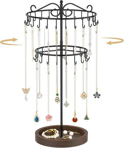 MODOWEY Rotating Necklace Holder Stand Organizer, 2 Tier Adjustable Extra Tall by MODOWEY