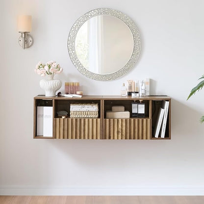 Modern Rustic Brown Fluted Floating Nightstand - Image 7