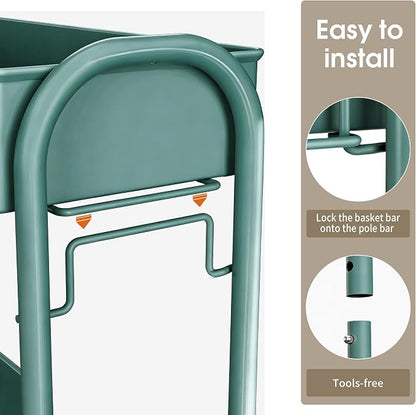 Slim Rolling Cart, Metal Frame Utility Rolling 3-Tier Narrow Storage Cart | - Image 6