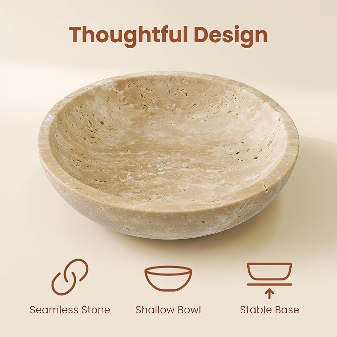 Large 7.87" Natural Travertine Stone Decorative Bowl, Coffee Table Centerpiece - Image 5