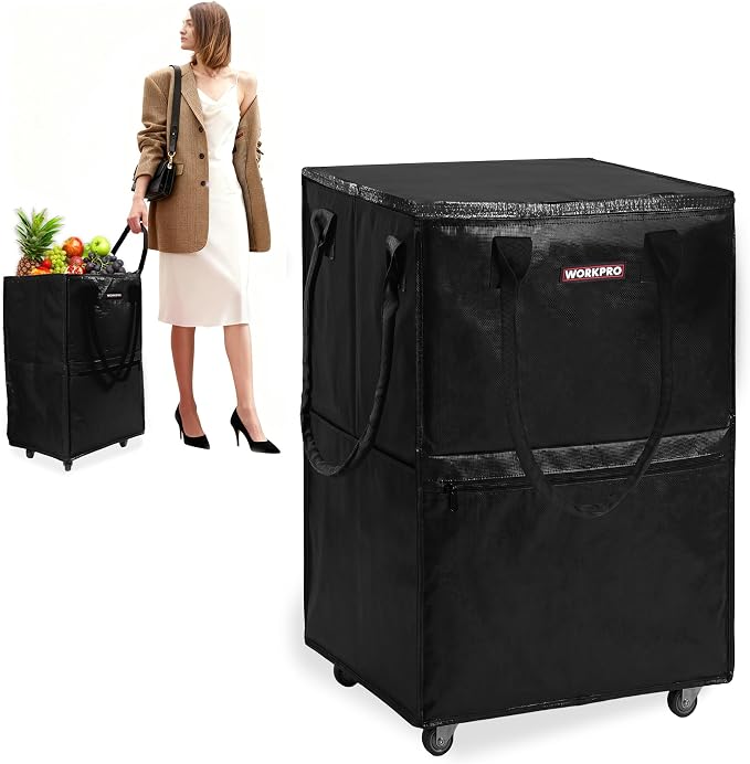 WORKPRO Medium Reusable Grocery Bag on Wheels, Heavy Duty Rolling Shopping Tote by WORKPRO