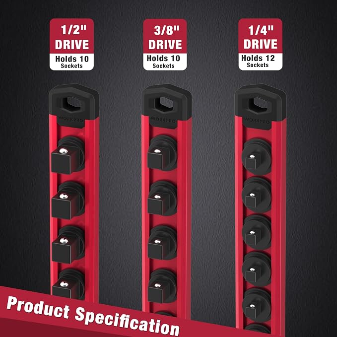 WORKPRO Magnetic Socket Organizer, 1/2-Inch Drive Aluminum Alloy Sockets Rail - Image 8