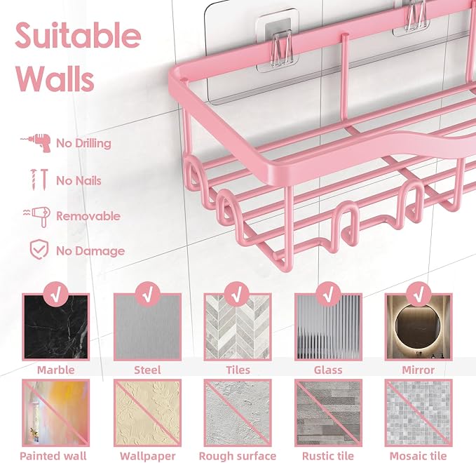 Shower Caddy Adhesive Shower Organizer 7-Pack, Rustproof Stainless Steel - Image 9