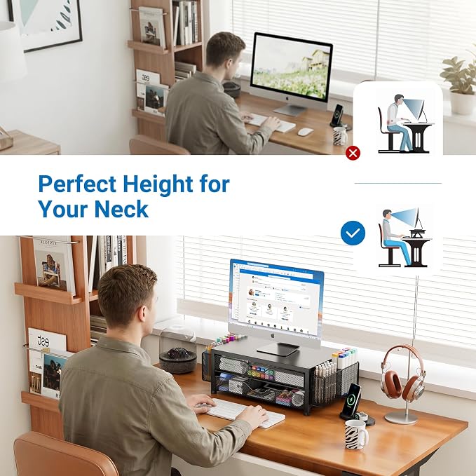 OPNICE Desk Organizer and Accessories, 2-Tier Computer Monitor Stand Riser - Image 5