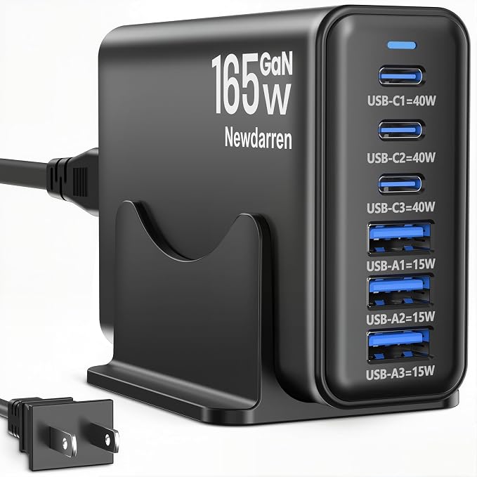 165W GaN USB C Charging Station, 6 Port Desktop Charger by Unknown