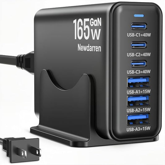 165W GaN USB C Charging Station, 6 Port Desktop Charger by Unknown
