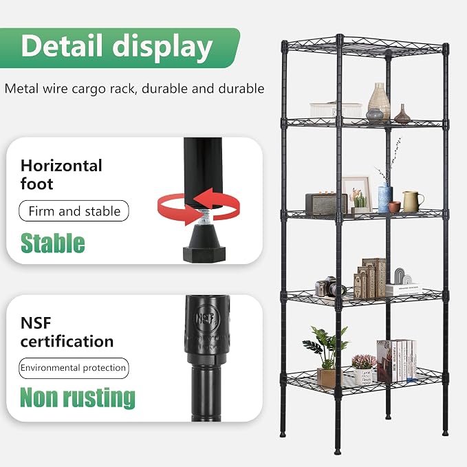 FDW 17L x 12W x 48H Wire Shelving 5 Tier Adjustable Metal Shelves NSF Pantry - Image 5