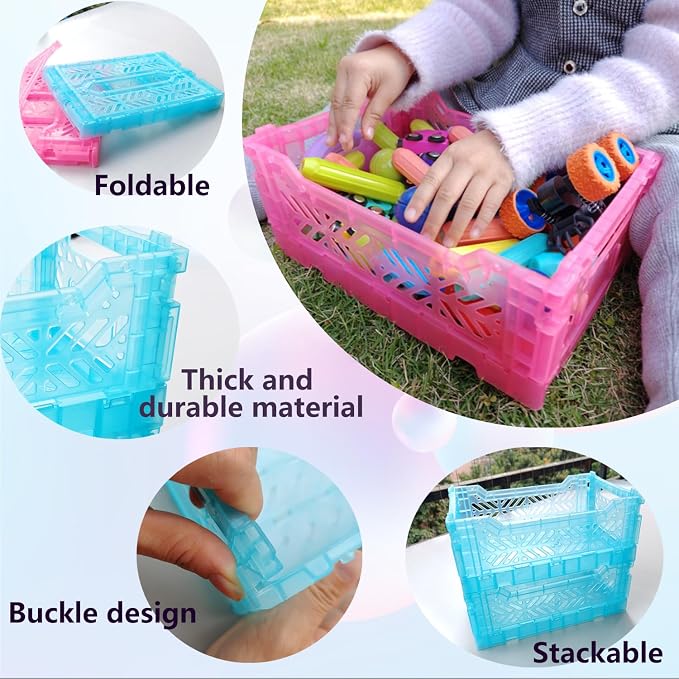 4L Plastic Storage Crates, Collapsible Basket - Image 3