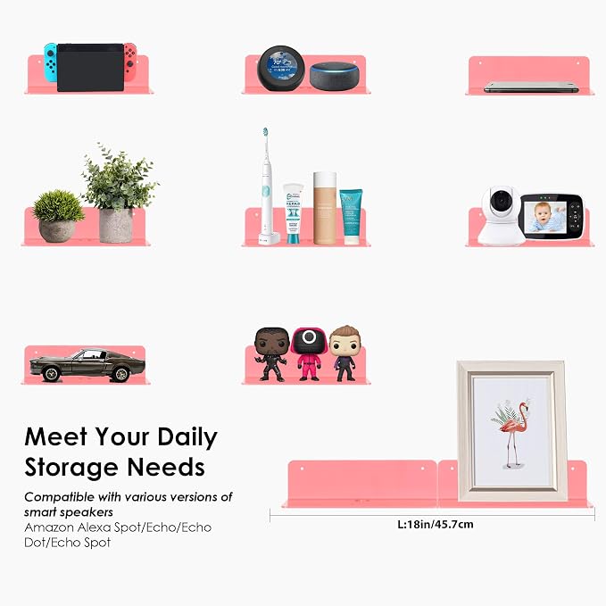 OAPRIRE Pink Acrylic Floating Shelves Set of 2 - Image 7