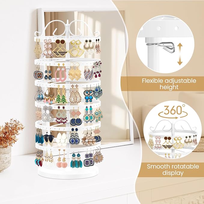 MODOWEY Rotating Earring Holder Organizer Stand, 6 Tier Large Capacity Jewelry - Image 3