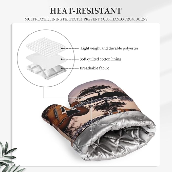 Reflection Guitar Print Oven Mitts Set of 2, Heat Resistant Silicone Oven - Image 5