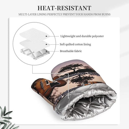 Reflection Guitar Print Oven Mitts Set of 2, Heat Resistant Silicone Oven - Image 5