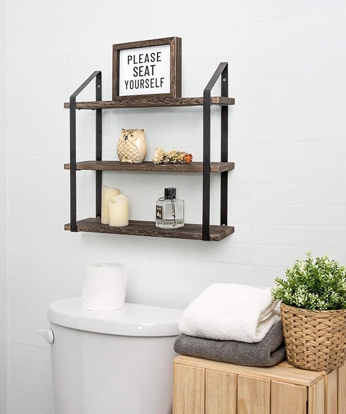 Mkono Floating Wall Shelves 3 Tier 17 Inch Rustic Hanging Shelf - Image 4