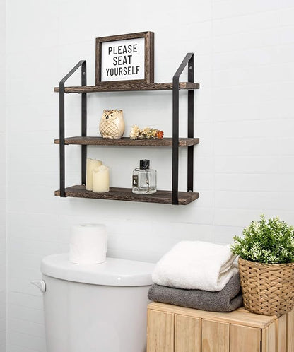 Mkono Floating Wall Shelves 3 Tier 17 Inch Rustic Hanging Shelf - Image 4