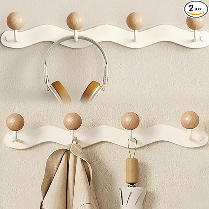 Coat Rack Wall Mounted, Anti-Tear Wooden Ball Hook Rail, Heavy Duty Metal Coat by RightEleganceJoy