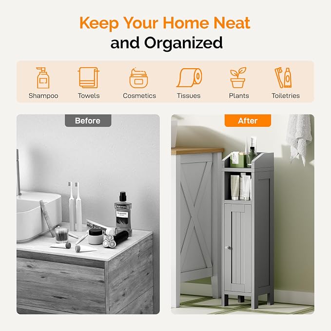 VINGLI Small Storage Corner Floor Cabinet, 7.9" Narrow Toilet Paper Storage - Image 8