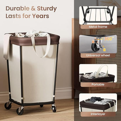 160L Laundry Basket with Wheels, 2-section Rolling Laundry Basket, Large - Image 6