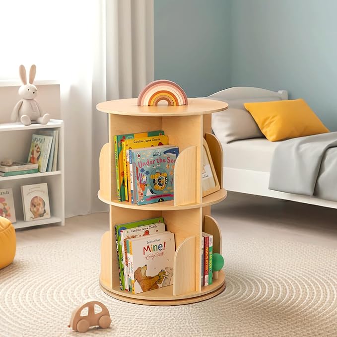 OOOK 2-Tier Kids Rotating Bookshelf, Corner Book Shelf - Image 7