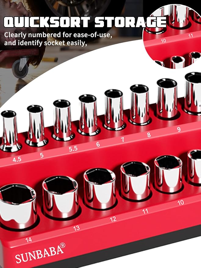 8-Piece Magnetic Socket Organizer Set, 1/4" and 3/8" SAE & Metric Deep & - Image 4
