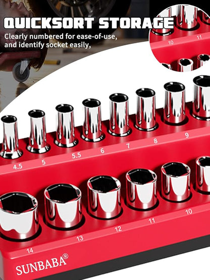 8-Piece Magnetic Socket Organizer Set, 1/4" and 3/8" SAE & Metric Deep & - Image 4