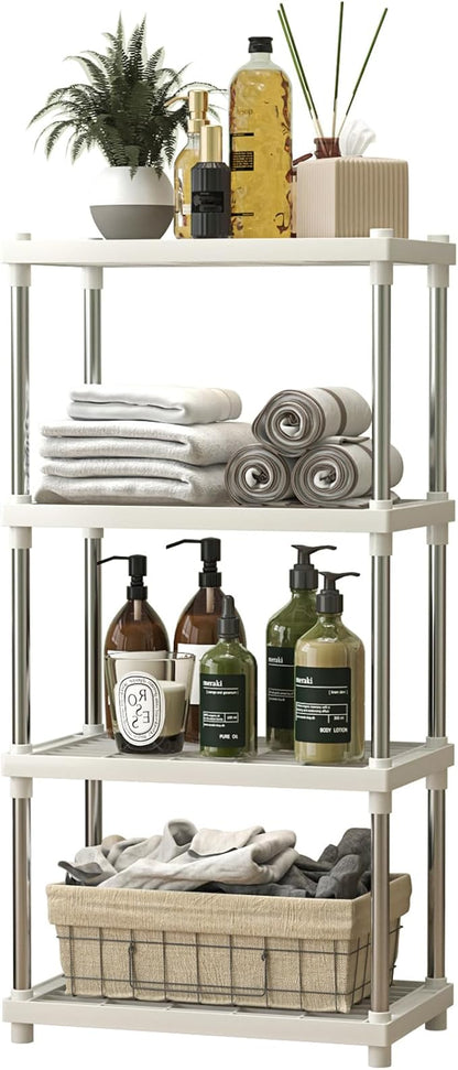 4 Tier White Plastic and Metal Freestanding Shelf Bathroom Organizer, Shelving by LEAIJIAFY