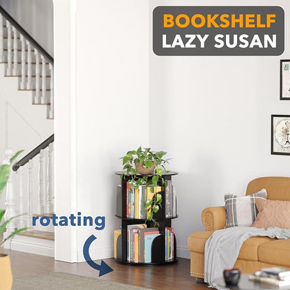 SpaceAid 2 Tier Rotating Bookshelf Tower, Spinning Bookcase Lazy Susan - Image 4