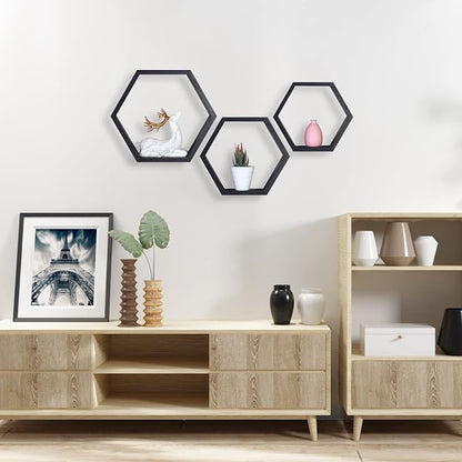 Hexagon Shelves, Floating Wall Shelf, Honeycomb Octagon Cube Shelves Wood | - Image 4