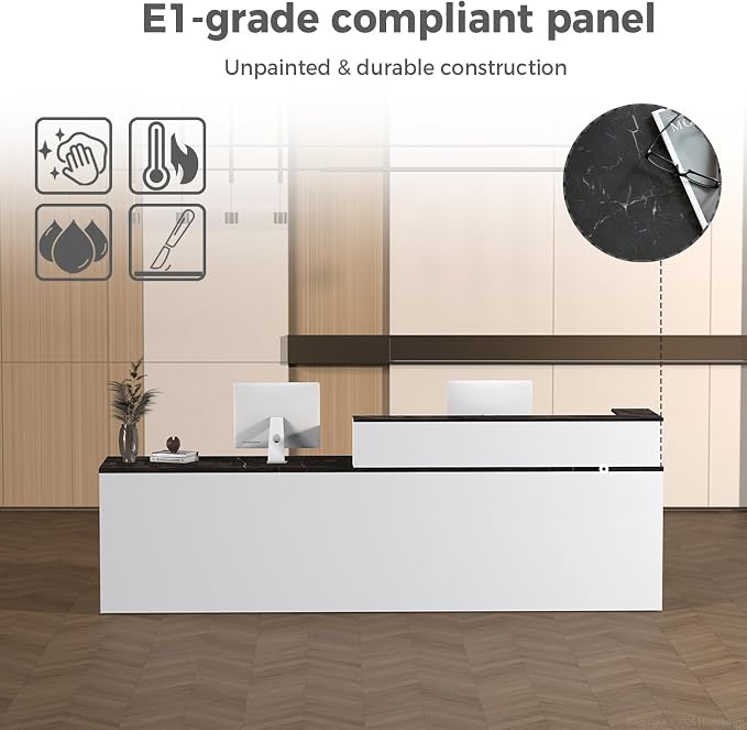 L Shape Reception Desk with Counter, Lockable Drawer, Keyboard Tray, and - Image 5
