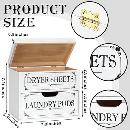 Tatuo Dryer Sheet Holder with Hinged Lid Farmhouse Dryer Sheet Dispenser Rustic - Image 3
