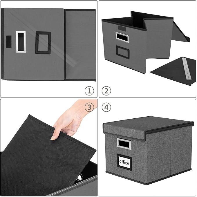 File Organizer Box with Lids, Collapsible File Folder Organizer | File Box with - Image 6