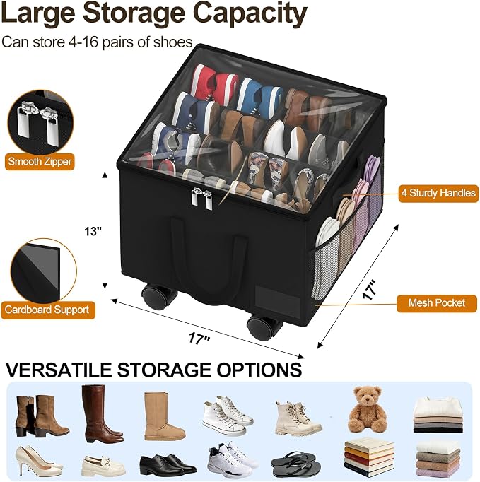 Large Shoe Organizer for Closet, 16 Pairs Shoe Storage Box - Image 4