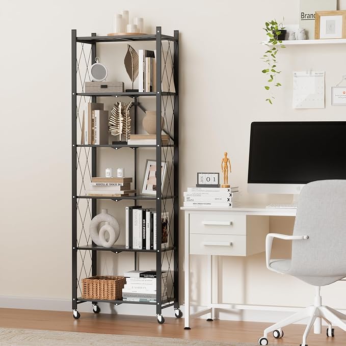 ALANNG 73.6 Inch Folding Bookshelf, 6 Tier Metal Bookcase and Bookshelves | - Image 5
