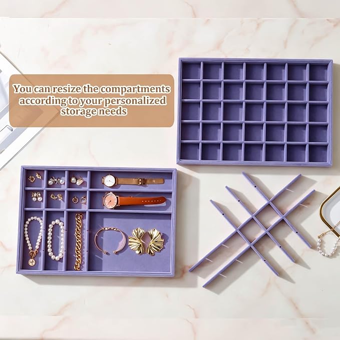 Large Velvet Jewelry Tray 2 Pack Stackable Jewelry Display Drawer Inserts Trays - Image 4
