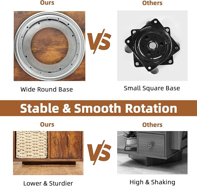 Square Rotating End Table with Storage, Rustic Brown | Side Table with Magazine - Image 5
