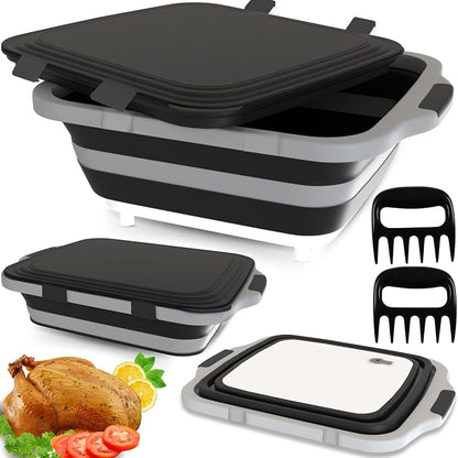 MAYALEAD BBQ Prep Tub with 2 Pcs Meat Shredder Claws, Collapsible Cutting Board by Unknown
