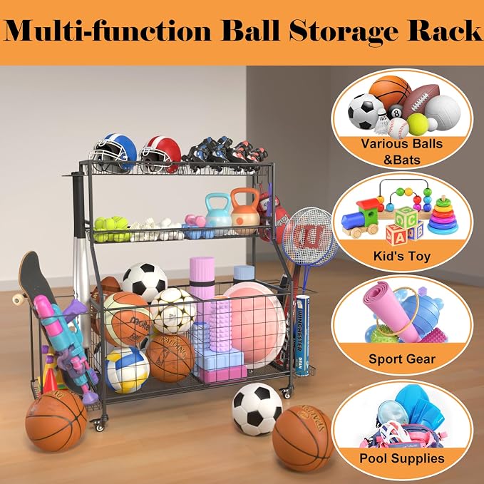 Sports Equipment Organizer, Garage Ball Storage Racks - Image 2