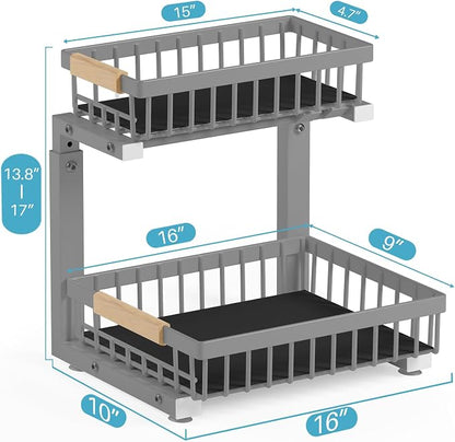 Under Sink Organizer, 2 Packs 2 Tier Gray Under Sink Organizers and Storage - Image 7