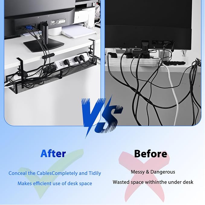 Under Desk Cable Management Tray 25.3 Inch, Clamp-On Cable Organizer Box - Image 5
