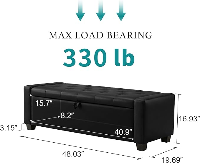 Huatean Home 48" Ottoman with Storage, Storage Ottoman Bench with Safety Hinge - Image 2