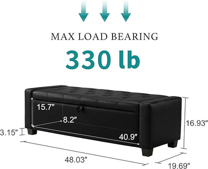 Huatean Home 48" Ottoman with Storage, Storage Ottoman Bench with Safety Hinge - Image 2