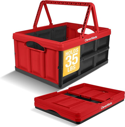 CleverMade Collapsible Shopping Basket, Recycled Plastic, while top and side by CleverMade