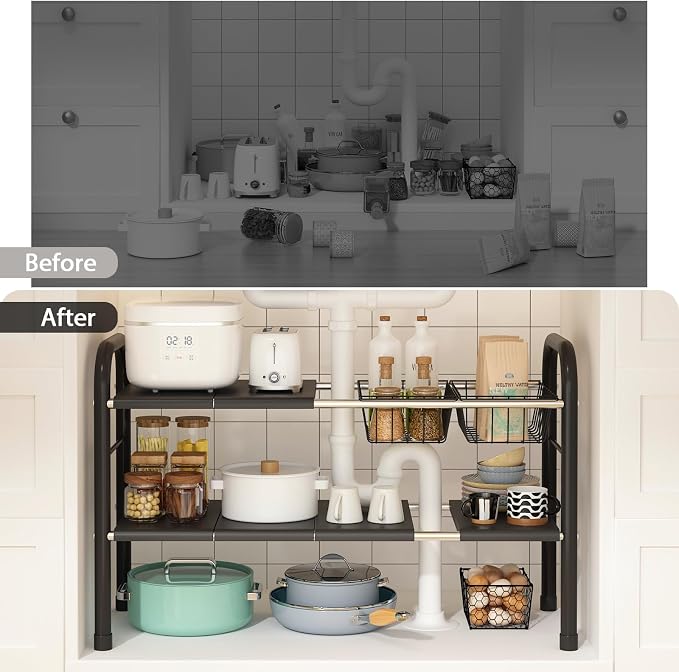 Expandable Under Sink Organizer, 2 Tier Under Sink Shelf - Image 5