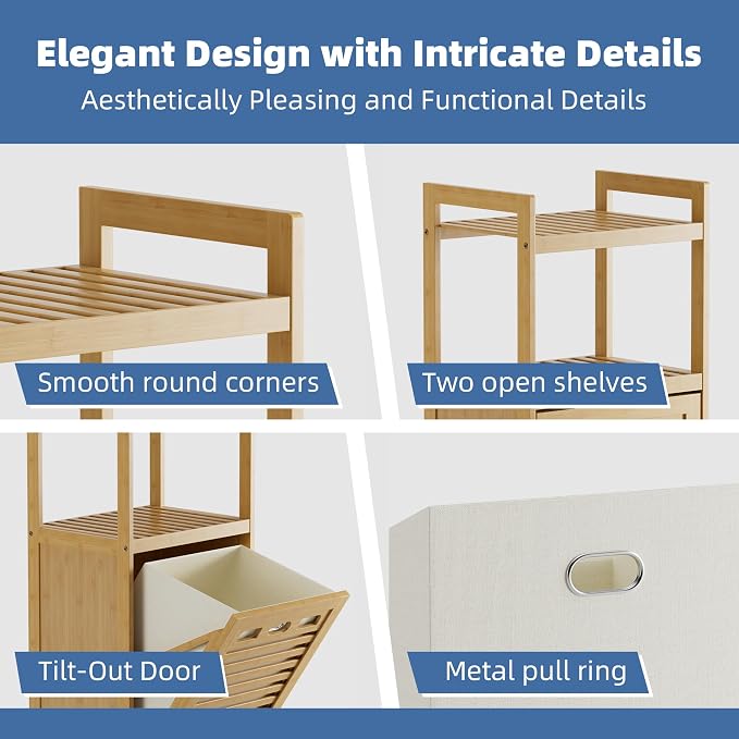 HITNET Tilt Out Laundry Hamper, Bamboo Laundry Basket - Image 5