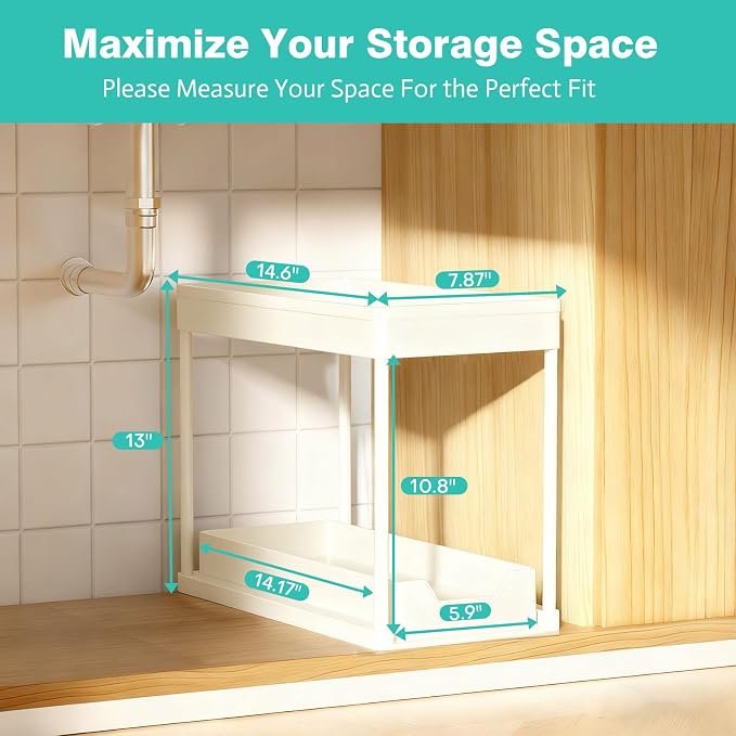 Under Sink Organizers and Storage 2 Pack, Pull-Out Sliding Cabinet Organizer - Image 2