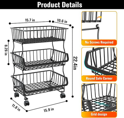 3-Tier Rolling Pantry Organizers and Storage Cart - Image 2